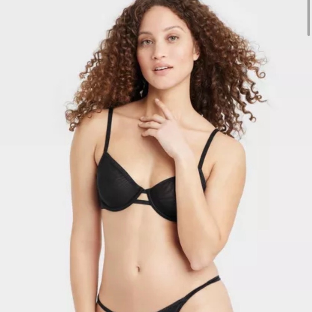 NWT 34B Auden Black Mesh Underwire Bra Unlined Demi Coverage